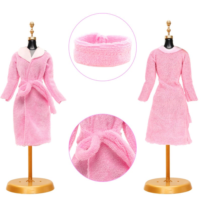 ENOCHT 23 Pcs Doll Clothes and Accessories Including 6 Sets Bathrobes Pajamas, Towels, Headband, 3 Slippers and 8 Toiletries Accessories for 11.5 inch Girl Doll - Image 5