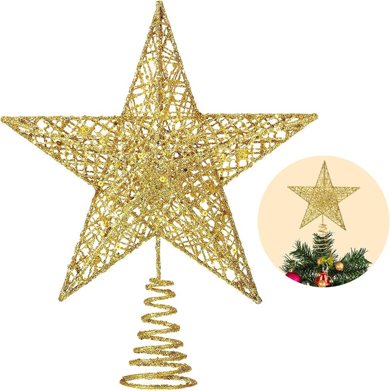 XIMISHOP Christmas Tree Toppers Xmas Glitter Gold Hollow Star Treetop Topper for Christmas Tree Decoration. 1 - Image 1