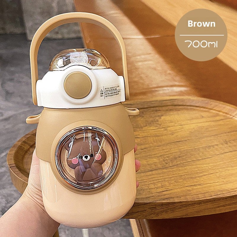 Large Capacity Cartoon Kids Thermo Cup 316 Stainless Steel Brown