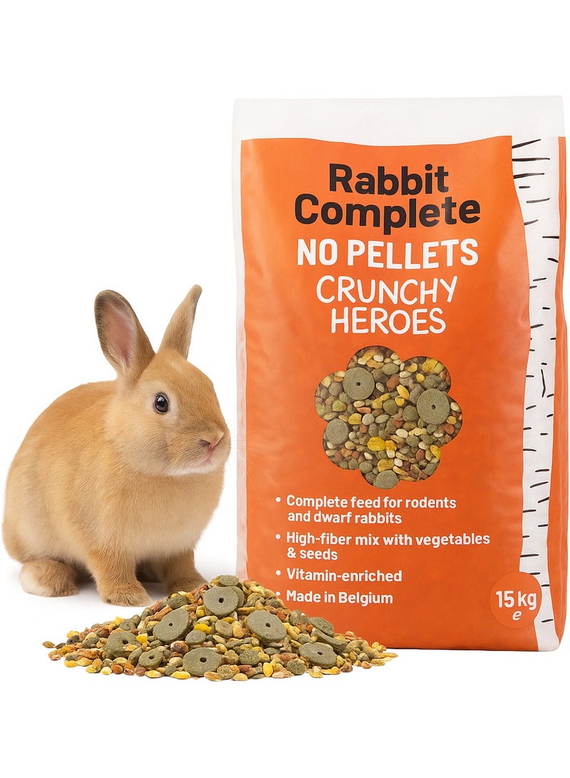 غريزو أرنب جريزو كامل - بدون حبيبات أبطال مقرمشة-علف كامل 15 كجم للأرانب القزمة والقوارض-مزيج غني بالألياف مع الخضار والبذور والفيتامينات - صنع في بلجيكا - Image 1