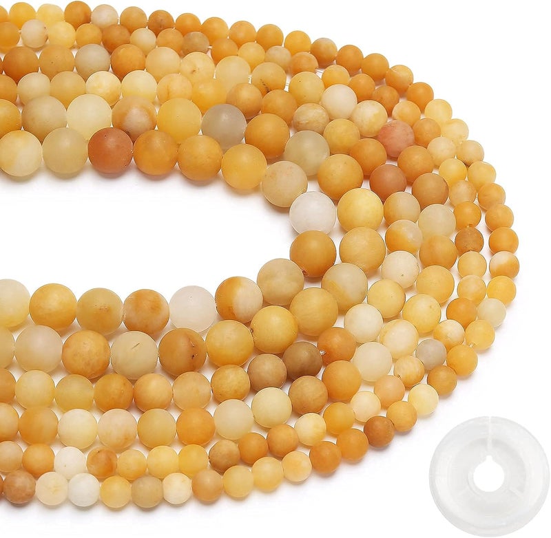 AUREHEN Natural Matte Yellow Jade Beads, 8MM Round Frosted Unpolished Loose Gemstone Beads for Bracelet Necklace Jewelry Making, Energy Stone Healing Power with Stretch Beading Cord - Image 2
