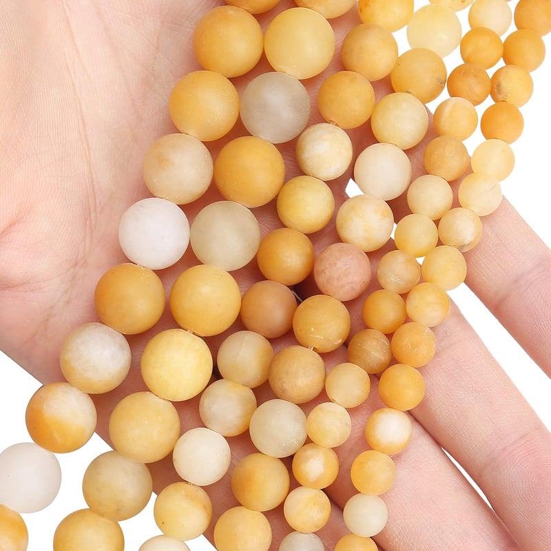 AUREHEN Natural Matte Yellow Jade Beads, 8MM Round Frosted Unpolished Loose Gemstone Beads for Bracelet Necklace Jewelry Making, Energy Stone Healing Power with Stretch Beading Cord - Image 4