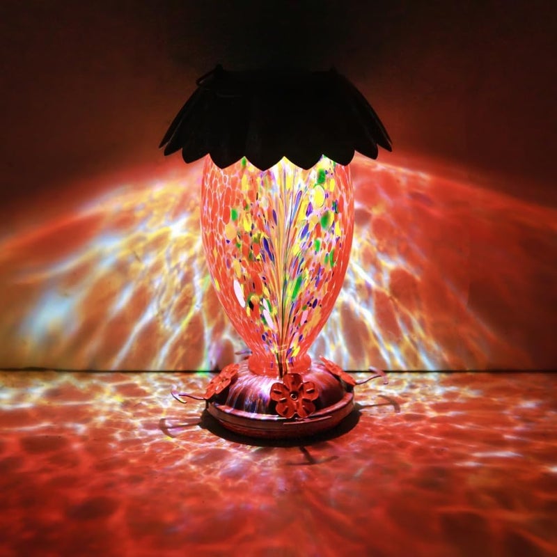 REZIPO Solar Hummingbird Feeder for Outdoors Hanging Colorful Lighting 32 Oz Hand Blown Glass Hummingbird Feeder for Garden Decoration with Accessories (Firework) - Image 3