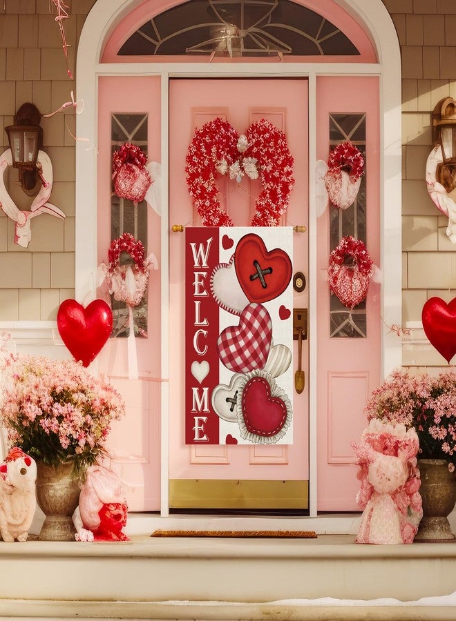 ZAEW Welcome Valentines Day Romantic Love Hearts House Flag Big Large Burlap 28X40 Inch Vertical Double Sided Outside Yard Holiday Outdoor Farmhouse Decoration - Image 2