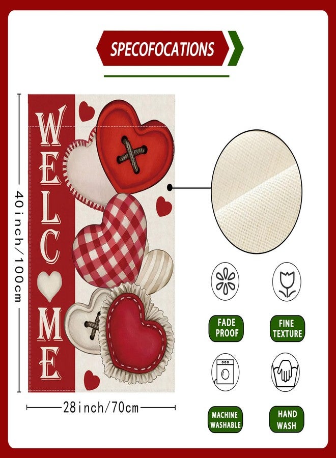 ZAEW Welcome Valentines Day Romantic Love Hearts House Flag Big Large Burlap 28X40 Inch Vertical Double Sided Outside Yard Holiday Outdoor Farmhouse Decoration - Image 5