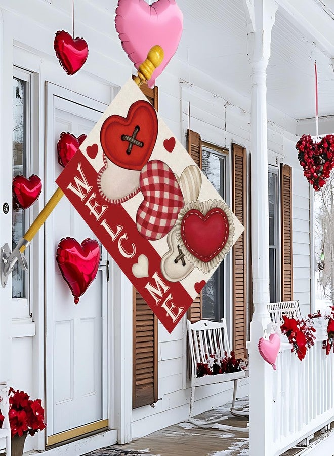 ZAEW Welcome Valentines Day Romantic Love Hearts House Flag Big Large Burlap 28X40 Inch Vertical Double Sided Outside Yard Holiday Outdoor Farmhouse Decoration - Image 3