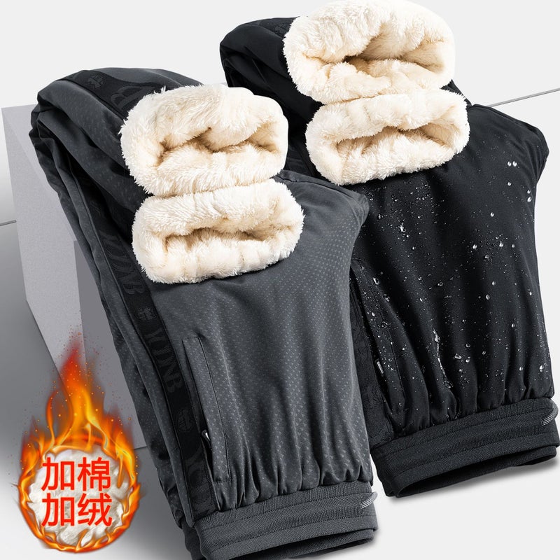 Men's Casual Warm Pants for Outdoor Wear in Autumn and Winter, Windproof, Large Size Cotton Pants, Lamb Fleece Sweatpants, Men's Thick Fleece Pants - Image 3