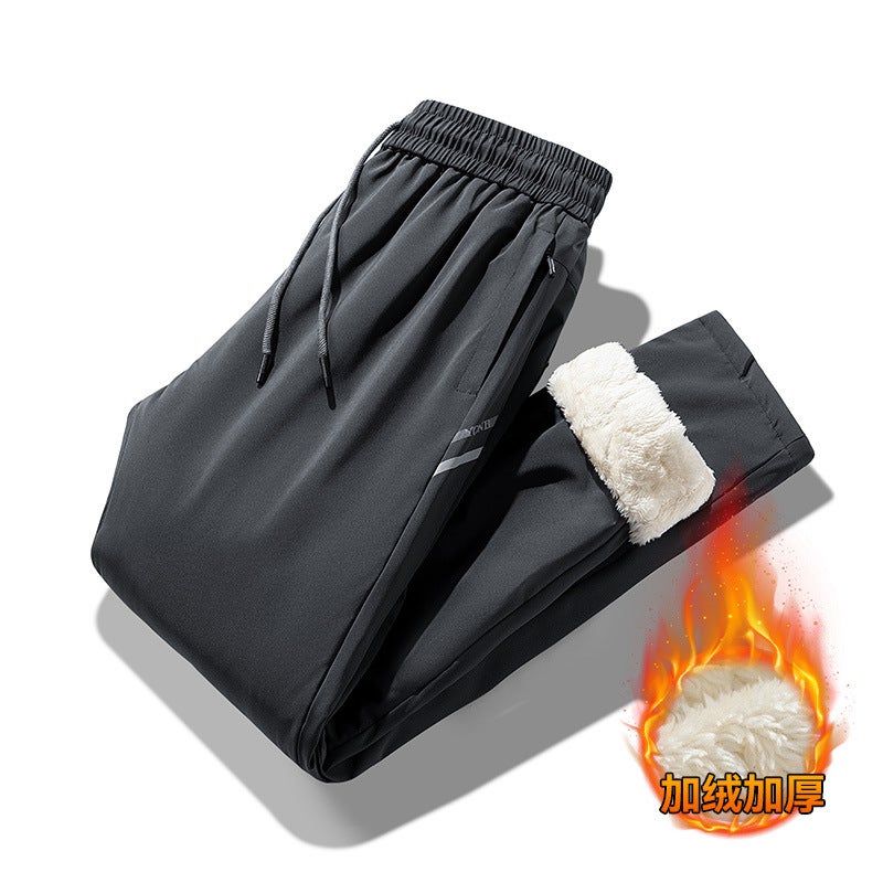 Men's Casual Warm Pants for Outdoor Wear in Autumn and Winter, Windproof, Large Size Cotton Pants, Lamb Fleece Sweatpants, Men's Thick Fleece Pants - Image 1