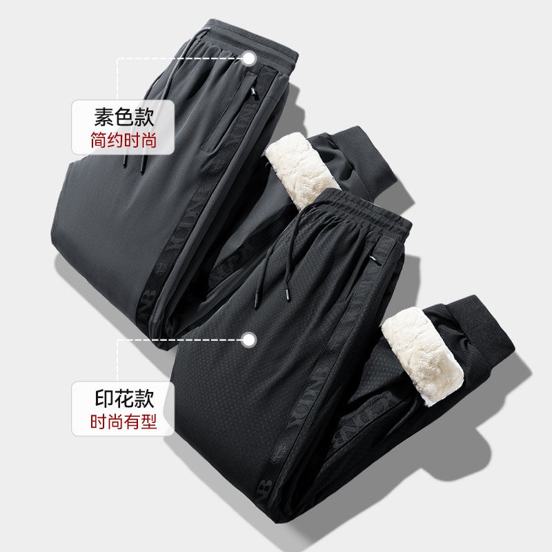 Men's Casual Warm Pants for Outdoor Wear in Autumn and Winter, Windproof, Large Size Cotton Pants, Lamb Fleece Sweatpants, Men's Thick Fleece Pants - Image 4