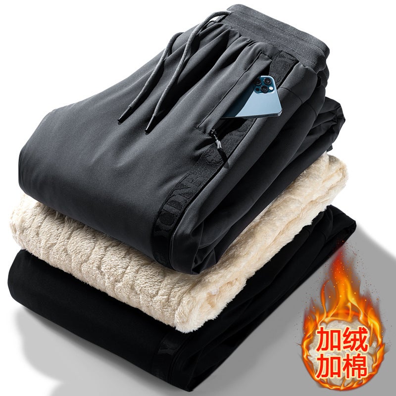 Men's Casual Warm Pants for Outdoor Wear in Autumn and Winter, Windproof, Large Size Cotton Pants, Lamb Fleece Sweatpants, Men's Thick Fleece Pants - Image 2