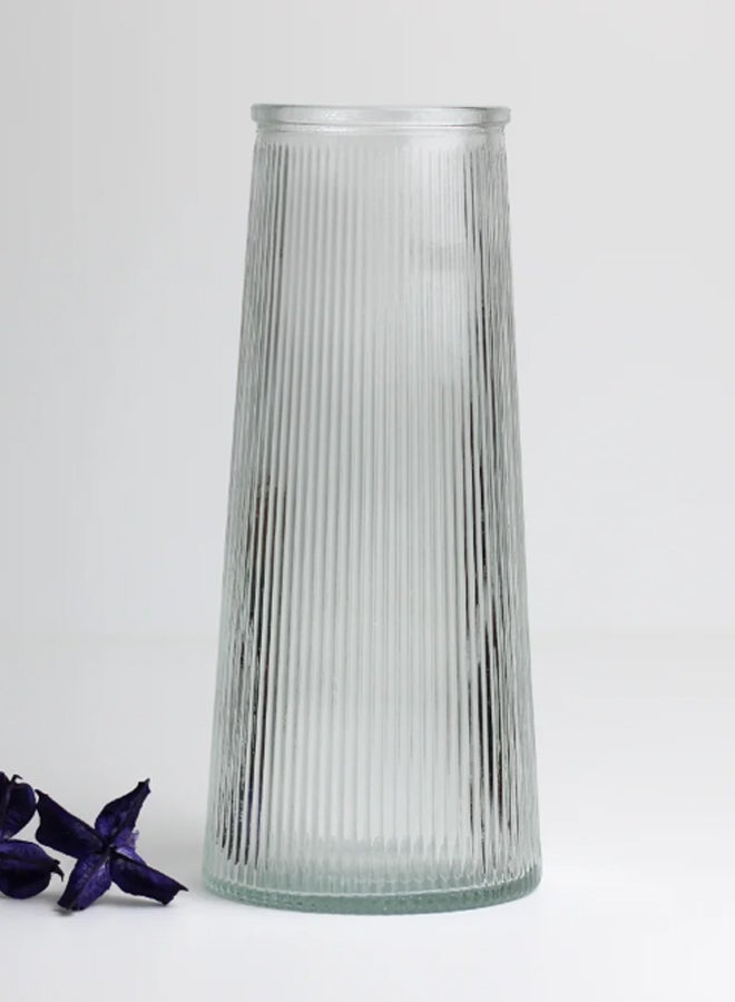 سويس كانتون مزهرية زجاجية فاخرة بتصميم مخطط عمودي أنيق – ارتفاع 20 سم وقطر 10 سم، مثالية لتنسيقات الزهور أو كقطعة ديكور منفردة، تعكس الضوء بأسلوب راقٍ، مناسبة للمنزل والمكتب - Image 1