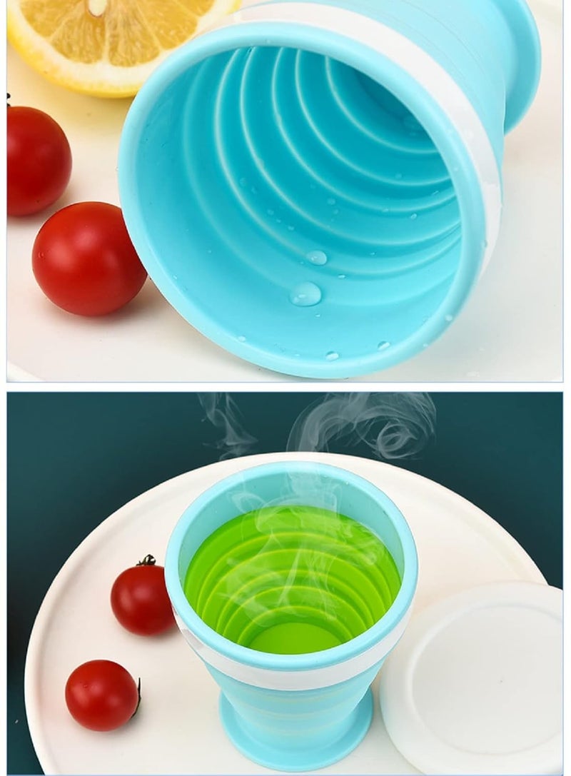 TASKHOUSE Collapsible Outdoor Travel Cup Silicone Folding Water Cups with Lids Drinking Glasses Hot Mug - 200 ML (Pack of 2, Blue) - Image 3