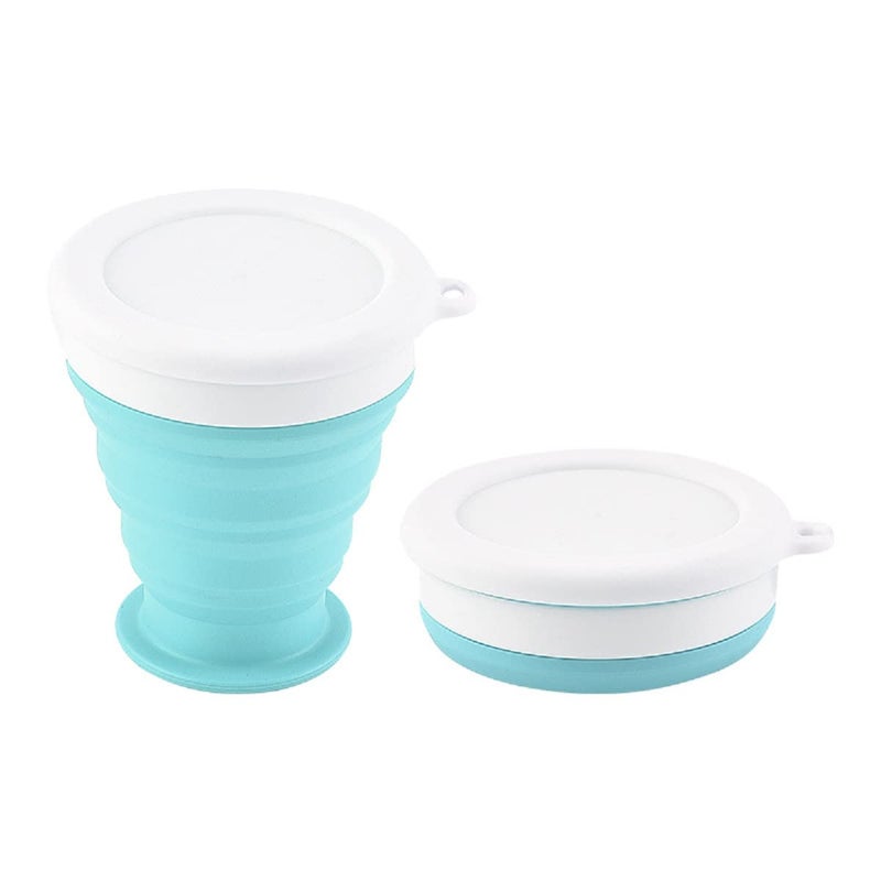 TASKHOUSE Collapsible Outdoor Travel Cup Silicone Folding Water Cups with Lids Drinking Glasses Hot Mug - 200 ML (Pack of 2, Blue) - Image 2