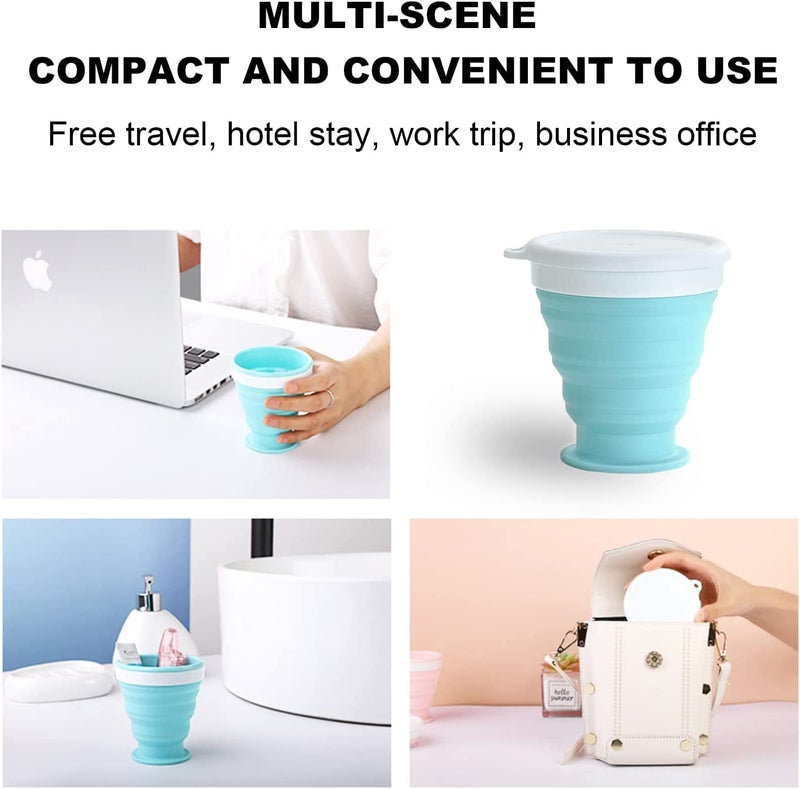 TASKHOUSE Collapsible Outdoor Travel Cup Silicone Folding Water Cups with Lids Drinking Glasses Hot Mug - 200 ML (Pack of 2, Blue) - Image 5