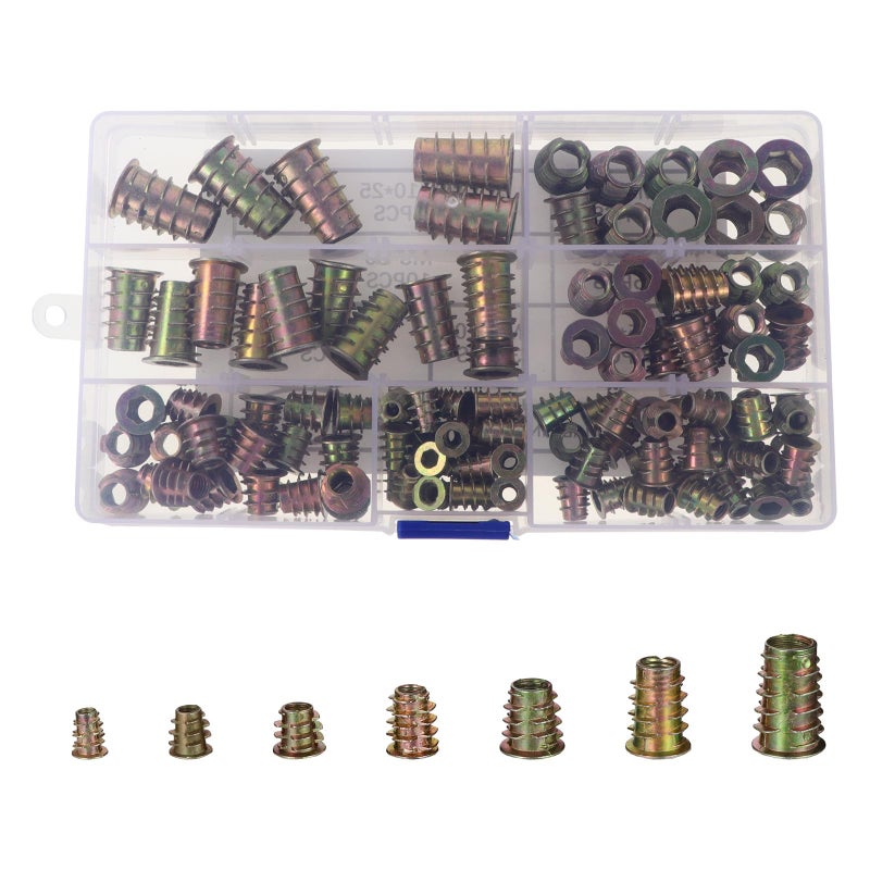 120Pcs Zinc Alloy T Nuts Wood Insert Kit Assorted Threaded Inserts for Furniture Mounting - Image 2