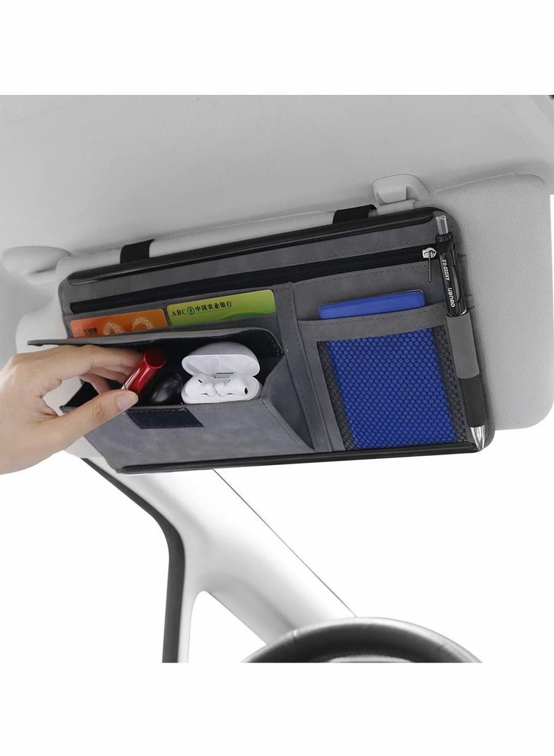 Y&D Car Sun Visor Organizer Glasses Case Storage Bag Note Holder Suede Zipper Card Hold Organizers and  - Image 1