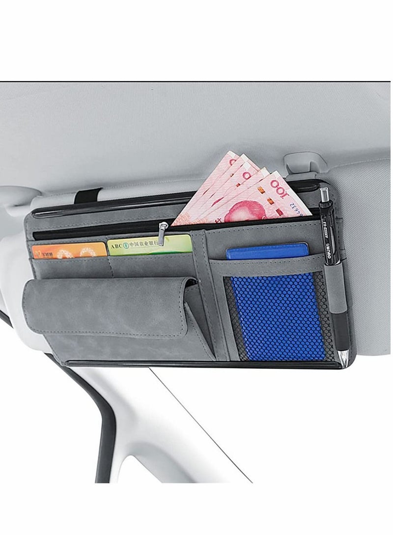 Y&D Car Sun Visor Organizer Glasses Case Storage Bag Note Holder Suede Zipper Card Hold Organizers and  - Image 2