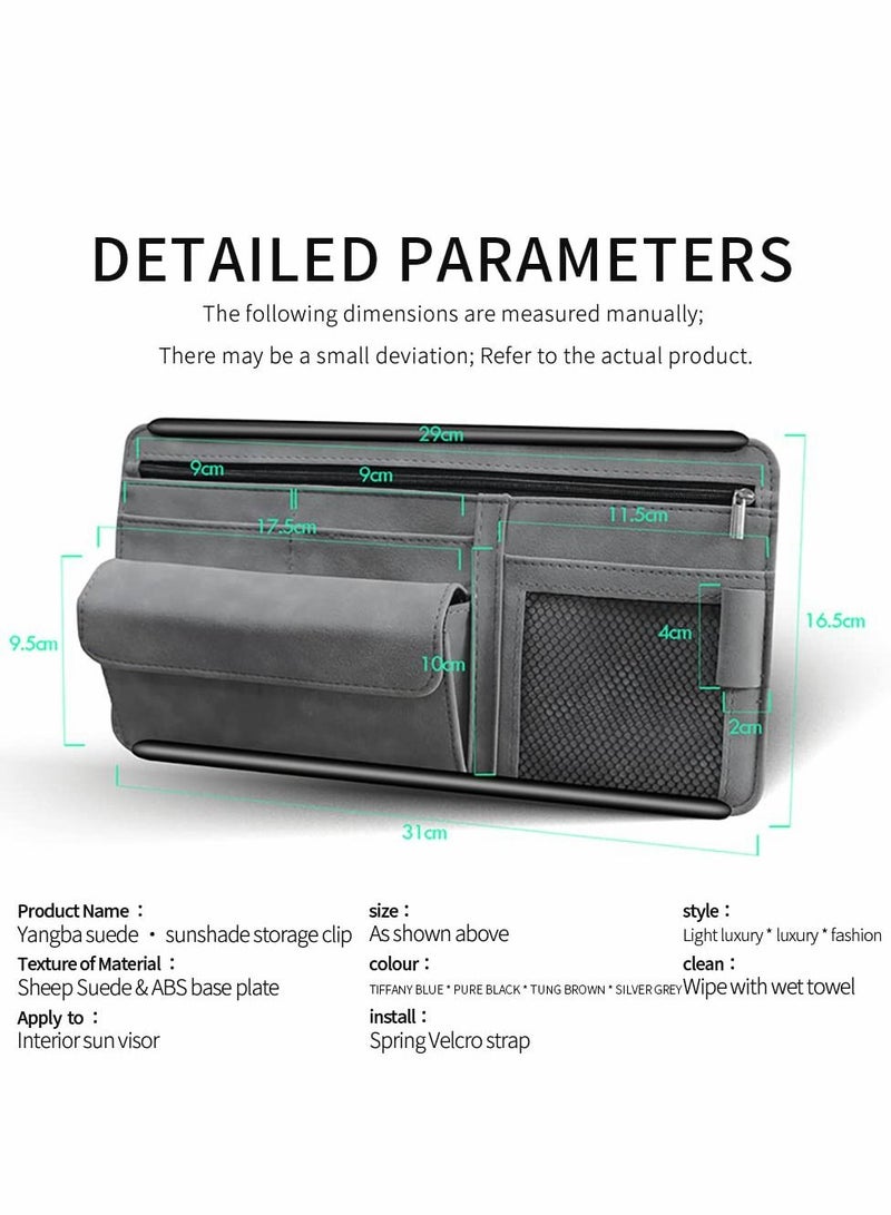 Y&D Car Sun Visor Organizer Glasses Case Storage Bag Note Holder Suede Zipper Card Hold Organizers and  - Image 3