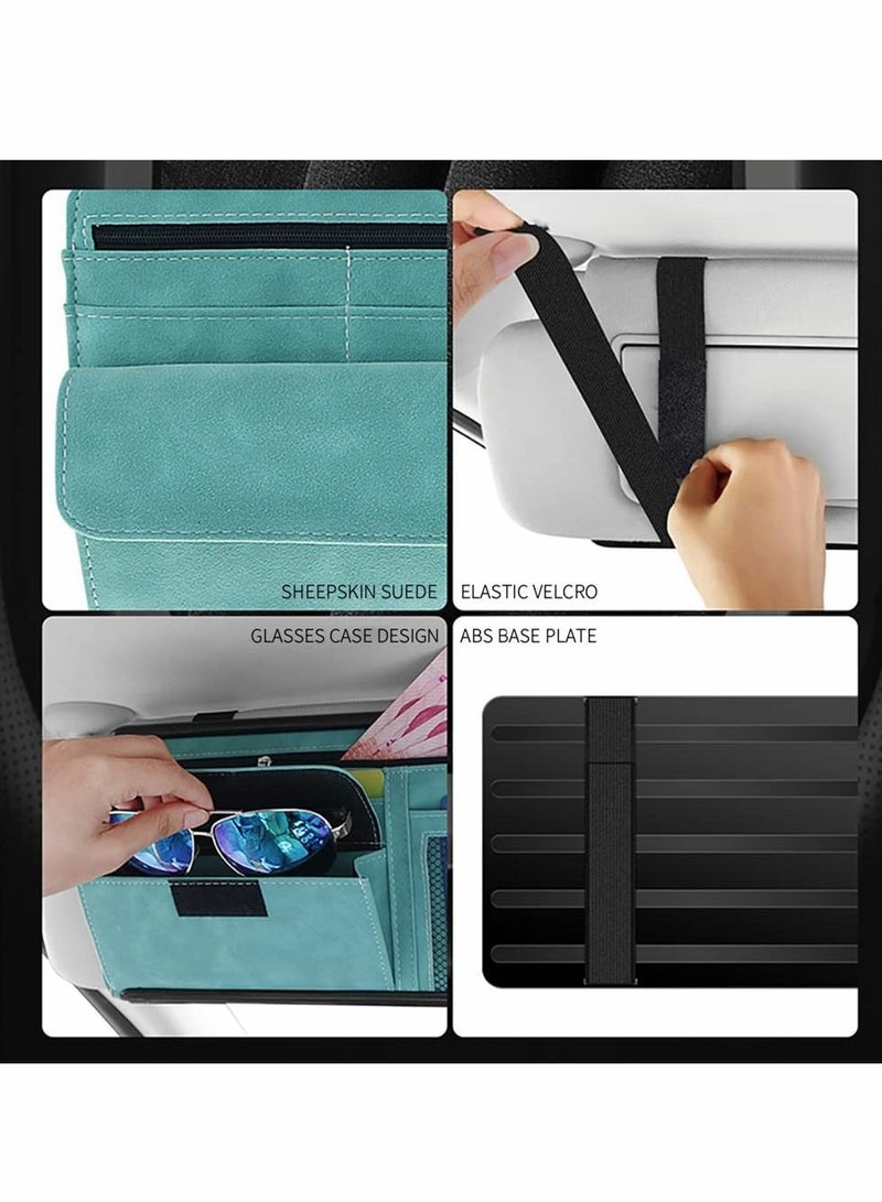 Y&D Car Sun Visor Organizer Glasses Case Storage Bag Note Holder Suede Zipper Card Hold Organizers and  - Image 4