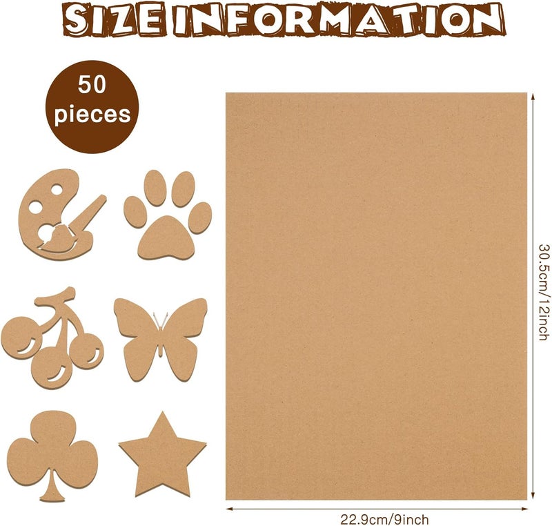 Zonon 50 Pack Brown Corrugated Cardboard Sheets Flat Cardboard Sheets Cardboard Inserts Flat Cardboard Squares Separators for Art Projects DIY Crafts Supplies (9 x 12 Inch) - Image 2