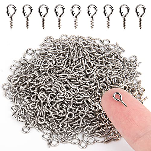 AJulyBee 500PCS 4 x 8mm Small Screw Eye Pins for Jewelry Making, Mini Eyelets Threaded Clasps Hooks for Art DIY, Metal Hoop Peg/Bracelet Connectors - Image 1