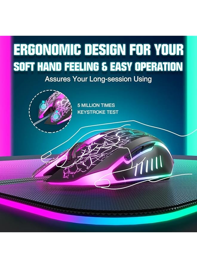 Bluejw Gaming Mouse Wired Ergonomic Gamer Laptop Pc Optical Computer Mice With Rgb Backlit 4 Adjustable Dpi Up To 3600 6 Programmable Buttons For Windows 7/8/10/Xp Vista Linux (Black)  - Image 4