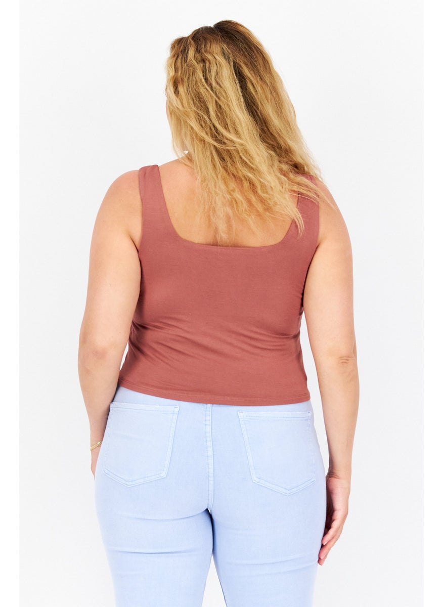 Gentle Fawn - Women Square Neck Sleeveless Plain Tank Top, Brown - Image 1
