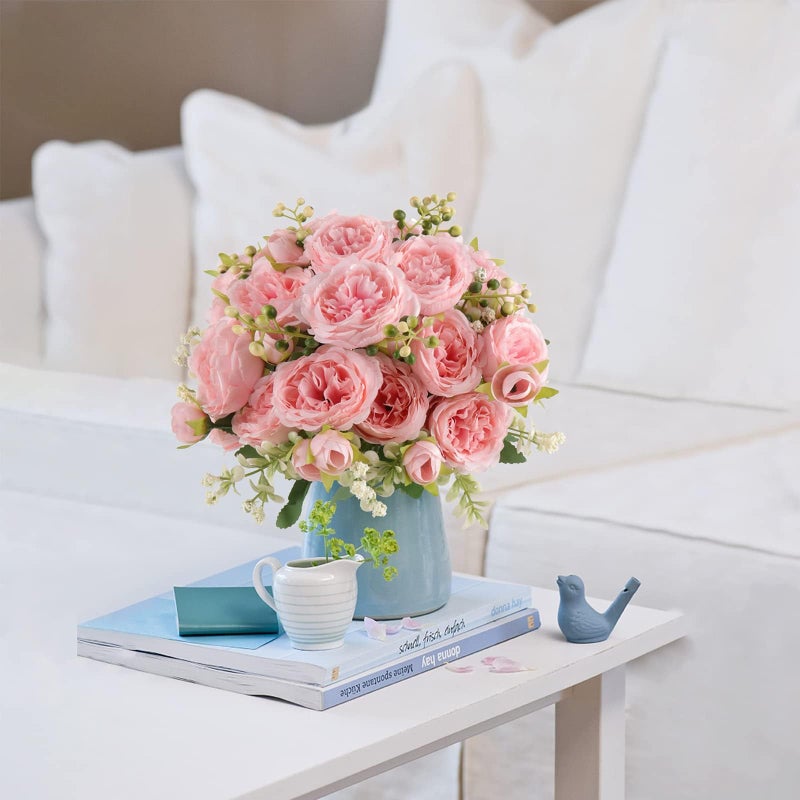 Pusuny Artificial Peonies Silk Flowers  Pink Faux Peony Bouquet 2 Bundles Florals Arrangements for Farmhouse Home Boho Wedding Table Centerpiece  Fake Plastic Flower Bulk for Vase Decoration (Light Pink) - Image 5