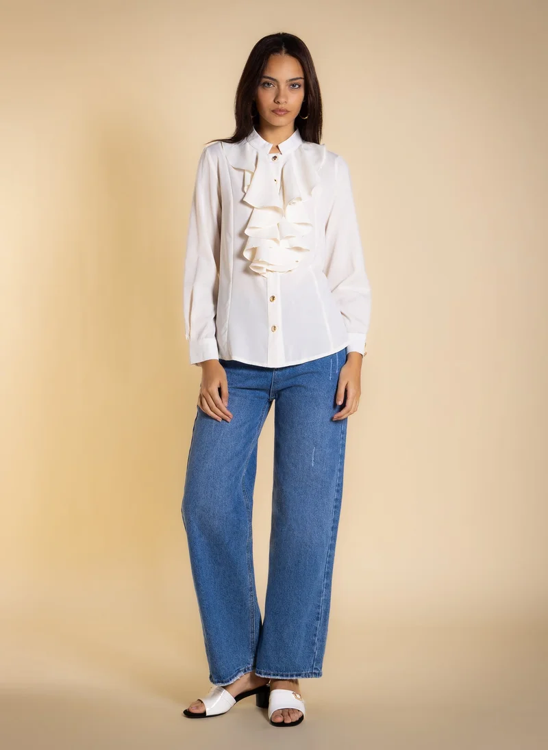 SHAPES DETAILED RUFFLE BLOUSE