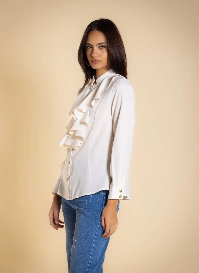 SHAPES DETAILED RUFFLE BLOUSE