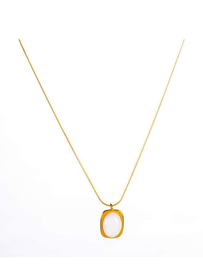 The Black Pearl Accessories Stainless Steel Golden Necklace with a White Stone Pendant - Image 2