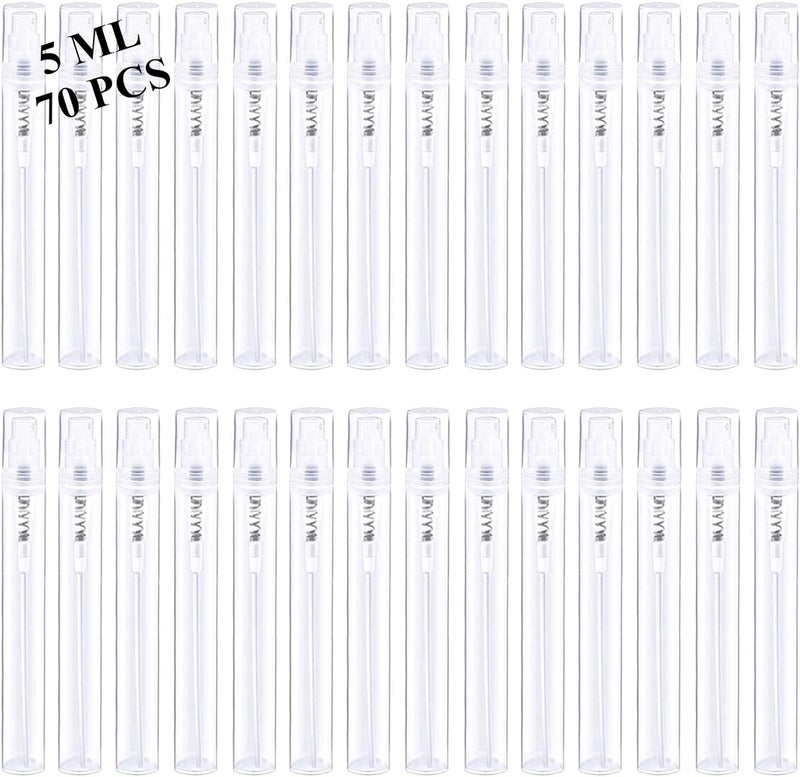 Csdtylh Mini Spray Bottles 70PCS 5ML Refillable Empty Clear Plastic Spray Bottles Perfume Mouthwash Atomizer Small Travel Size Aerosol Spray Bottle for Cleaning,Essential Oils,Hand sanitizer, Liquid … - Image 1