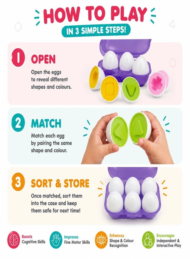 Toymate Smarty Eggs Matching Puzzle Egg Sorter Set for Toddlers 18M+ | Shape & Color Matching Learning Toy | Montessori Educational Gift for Boys & Girls | Fine Motor Skills Toy - Image 2