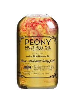 Peony Multi-Use Oil for Face, Body and Hair - Organic Blend of Apricot, Vitamin E and Sweet Almond Oil Moisturizer for Dry Skin, Scalp & Nails - Rose Petals & Bergamot Essential Oil -
