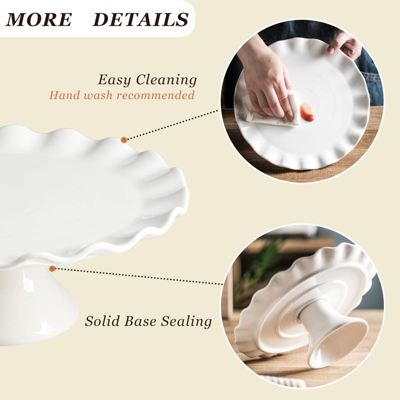 YHOJOY White Cake Stand, 10 Inch Cake Stands for Tea Party, Round Dessert Stand for 8 Inch Cake, Small Cake Plate Cupcake Stand for Dessert Table Display, Ruffle Trim - Image 4