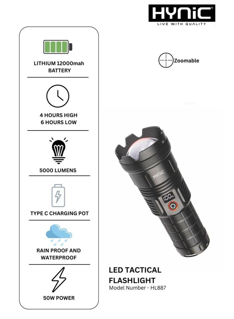 Hynic Tactical Flashlight – 5000 Lumens Ultra-Bright Torch, 12,000mAh Power Bank, Zoomable, IPX6 Waterproof, Aircraft Aluminum Rechargeable Light for Camping, Hiking & Emergencies - Image 1