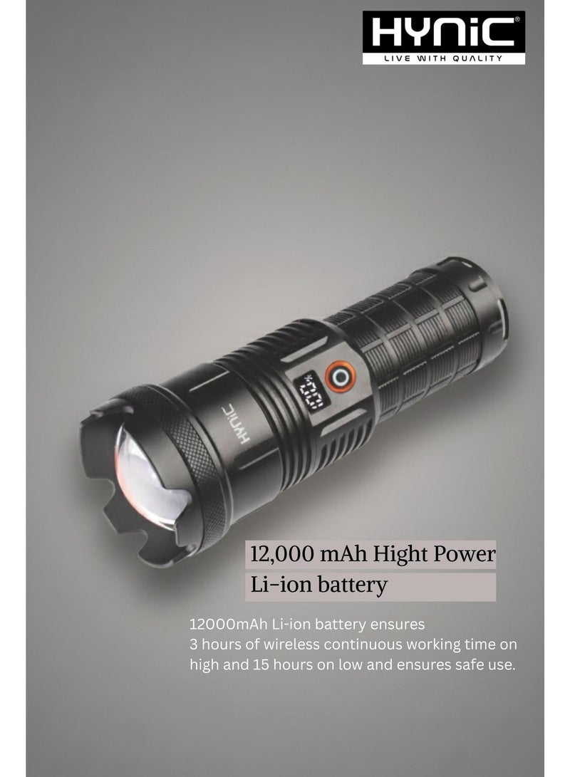 Hynic Tactical Flashlight – 5000 Lumens Ultra-Bright Torch, 12,000mAh Power Bank, Zoomable, IPX6 Waterproof, Aircraft Aluminum Rechargeable Light for Camping, Hiking & Emergencies - Image 3