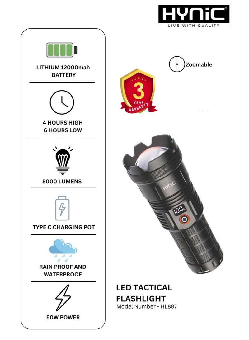Hynic Tactical Flashlight – 5000 Lumens Ultra-Bright Torch, 12,000mAh Power Bank, Zoomable, IPX6 Waterproof, Aircraft Aluminum Rechargeable Light for Camping, Hiking & Emergencies - Image 1