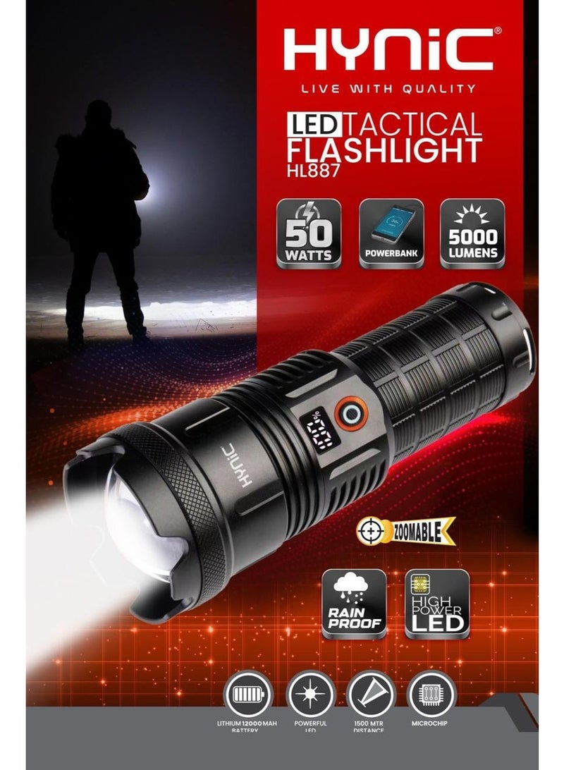 Hynic Tactical Flashlight – 5000 Lumens Ultra-Bright Torch, 12,000mAh Power Bank, Zoomable, IPX6 Waterproof, Aircraft Aluminum Rechargeable Light for Camping, Hiking & Emergencies - Image 2