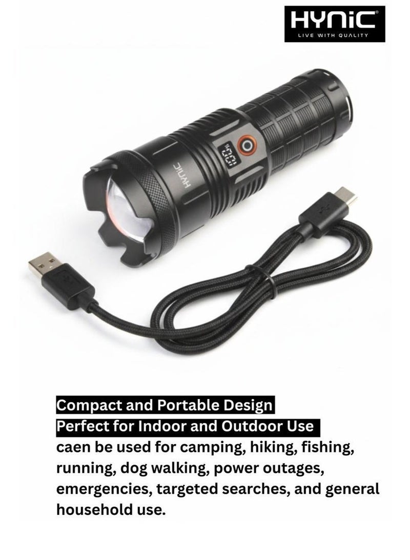 Hynic Tactical Flashlight – 5000 Lumens Ultra-Bright Torch, 12,000mAh Power Bank, Zoomable, IPX6 Waterproof, Aircraft Aluminum Rechargeable Light for Camping, Hiking & Emergencies - Image 4
