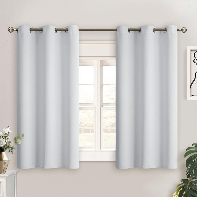BGment Greyish White Short Room Darkening Curtains for Small Windows 38 x 45 Inch Thermal Insulated Tier Set of 2 Panels Sun Blocking Drapes for Kitchen Bedroom