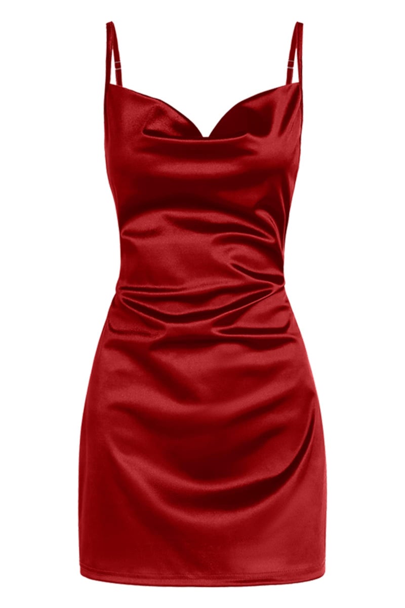 ZAFUL Women's Satin Sleeveless Spaghetti Strap Mini Dress Sexy Slip Cowl Neck Silky Cocktail Party Dresses(Red, M) - Image 1