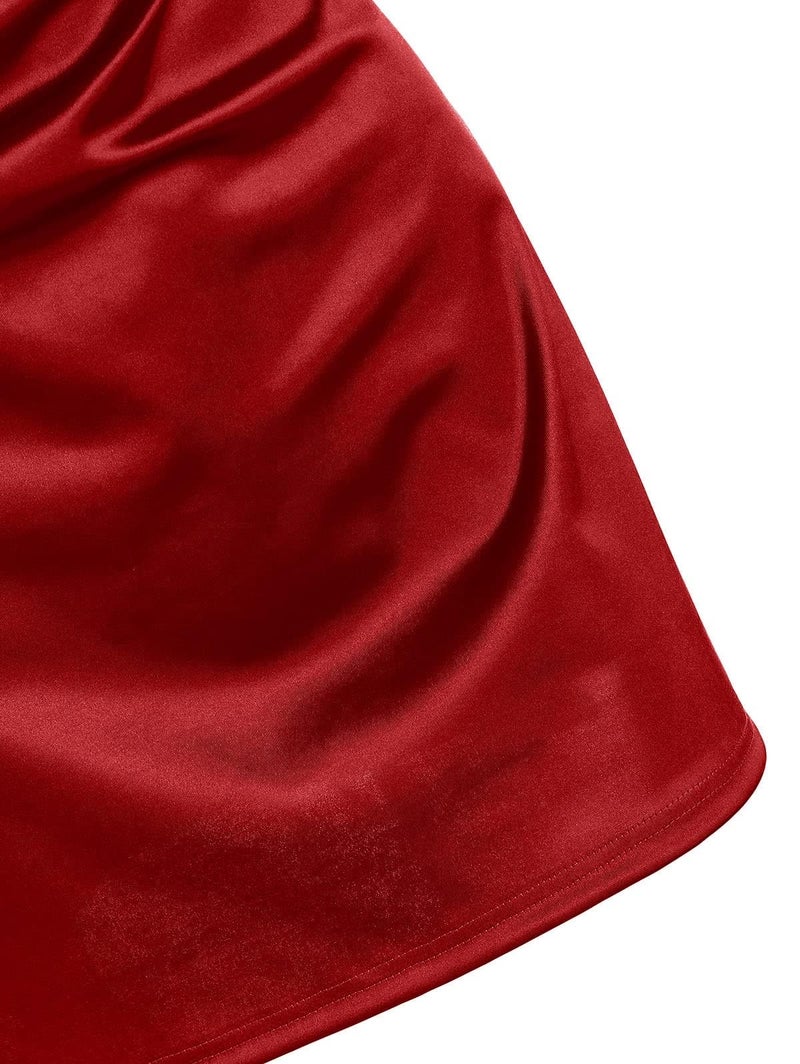 ZAFUL Women's Satin Sleeveless Spaghetti Strap Mini Dress Sexy Slip Cowl Neck Silky Cocktail Party Dresses(Red, M) - Image 4