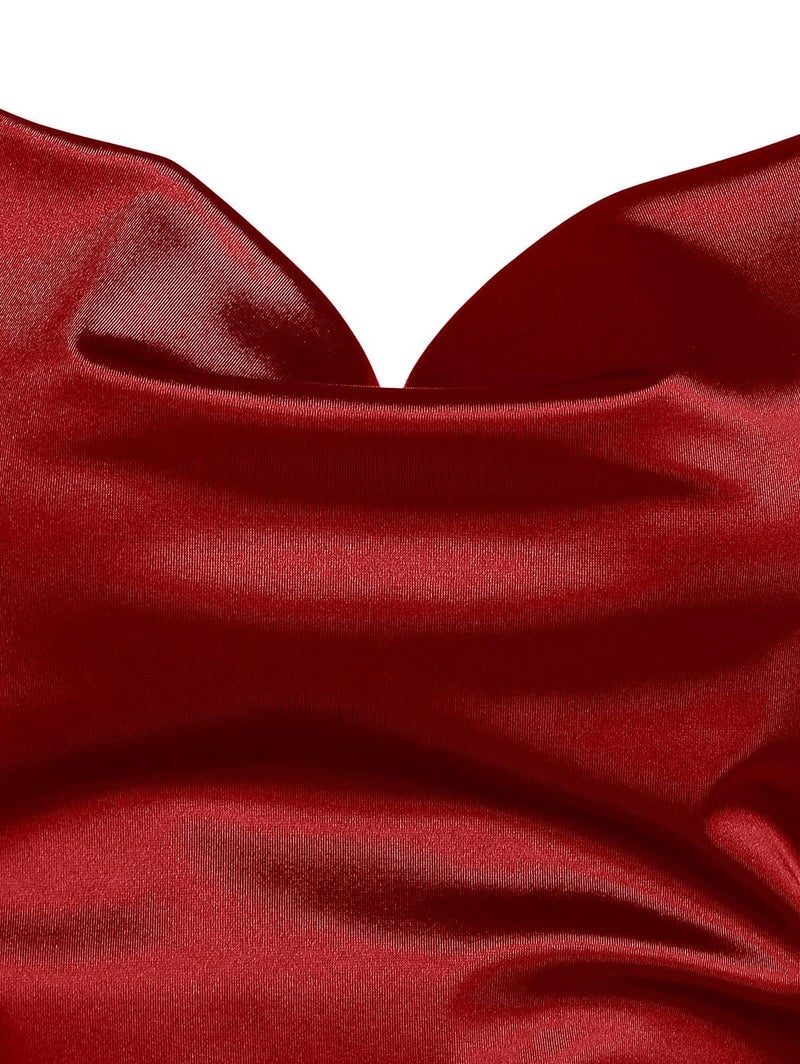 ZAFUL Women's Satin Sleeveless Spaghetti Strap Mini Dress Sexy Slip Cowl Neck Silky Cocktail Party Dresses(Red, M) - Image 3