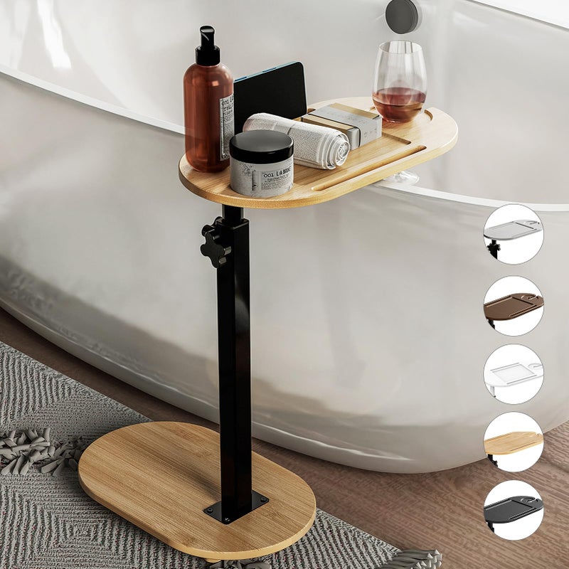 Yumkfoi Yumkfoi Bamboo Bathtub Tray Table with Adjustable Height Freestanding Bath Caddy Tray for Tub Against Wall Bathtub Side Table for Luxury Bath Home Spa Homewarming  Patent Protected Natural 