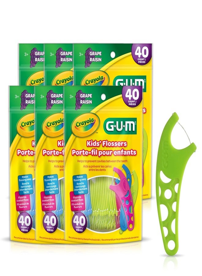 GUM Crayola Kids Flossers with Fluoride - Designed for Little Hands - Fun Grape Flavor - Easy to Use Kids Floss Picks for Children Ages 3+, 40 Count (Pack of 6) - Image 1