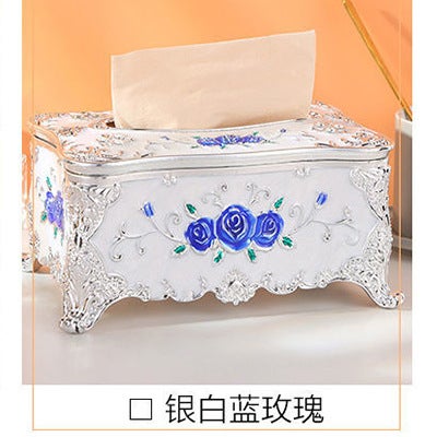 Generic Paper Box Tissue Box Small Household Living Room Creative European Style Home Simple Coffee Table KTV Napkin Tabletop Silvery white Blue Rose
