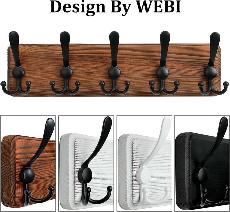 Wall Mounted Coat Rack with 5 Triple Hooks Wooden Coat Hanger for Clothes Hats - Image 4