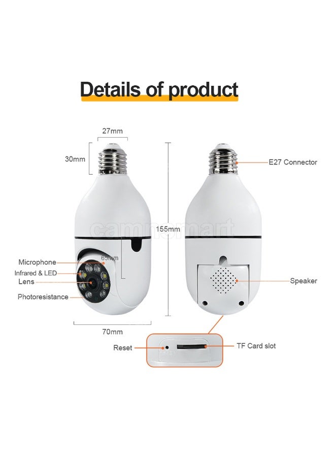 كاميرا لمبة Tuya Smart Life WiFi PTZ، 4 ميجابكسل بإضاءة LED ورؤية ليلية ومحادثة ثنائية الاتجاه - Image 4