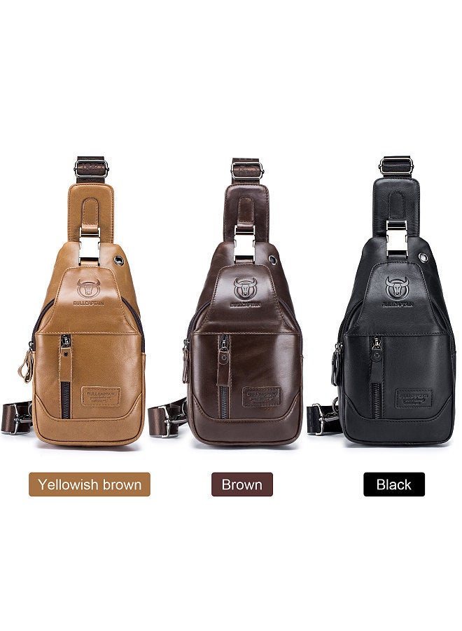 BULLCAPTAIN Men's Leather Sling Bag Waterproof Crossbody Pack Chest Shoulder Backpack for Hiking Cycling Mountaineering Travelling  - Image 2